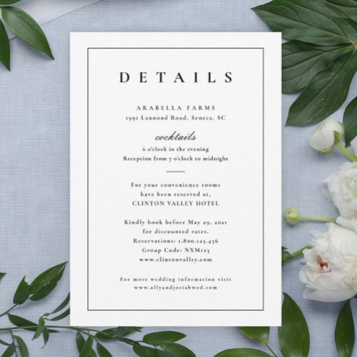 Classic Black and White Wedding Details Enclosure