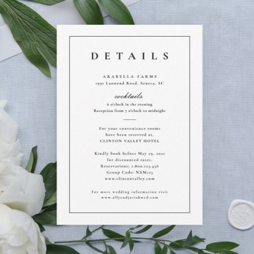 Classic Black and White Wedding Details Enclosure Invitation