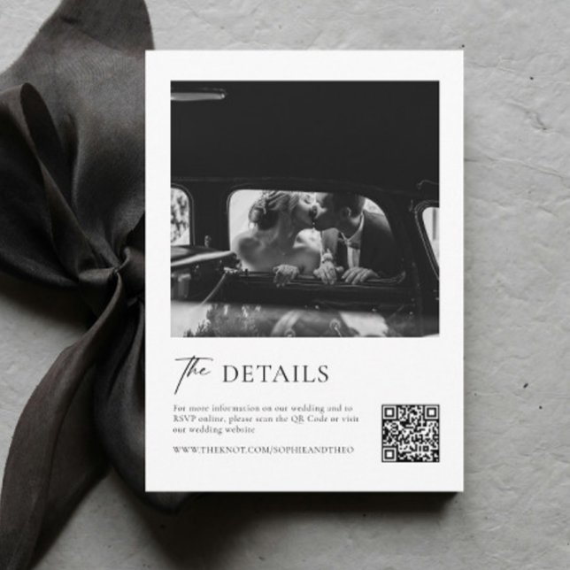 Classic Black and White Wedding Details Qr Code Enclosure Card (Creator Uploaded)
