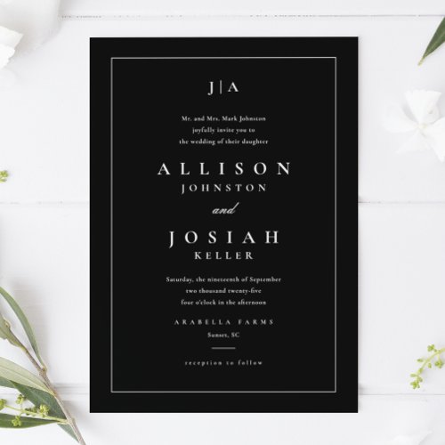 Classic Black and White Wedding Invitation