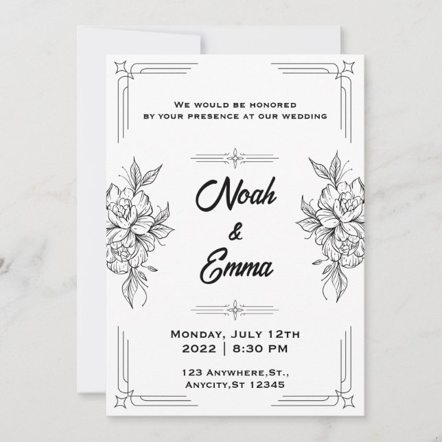 Classic black and white wedding invitation  (Front)