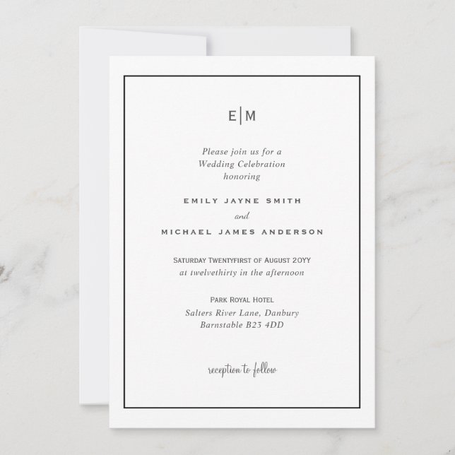 Classic Black and White Wedding Invitations (Front)