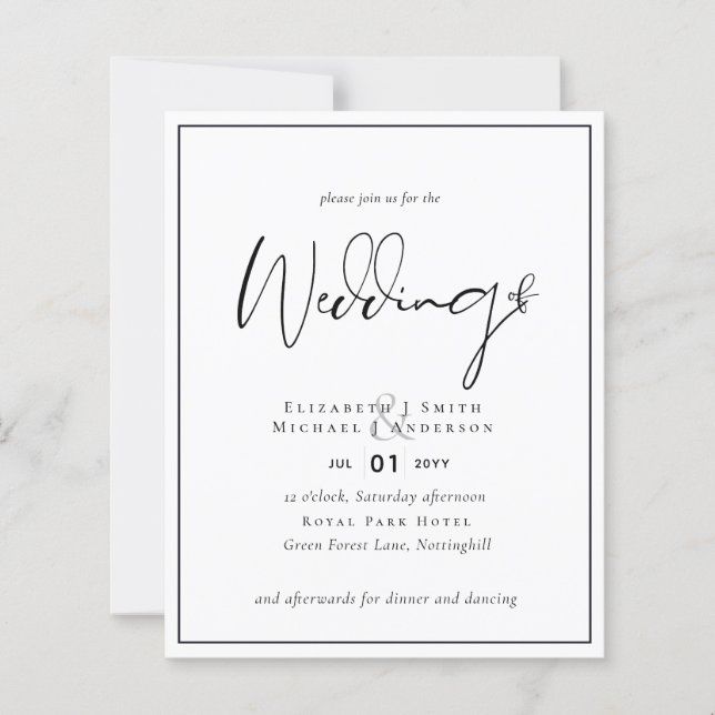 Classic Black and White Wedding Invitations BUDGET (Front)