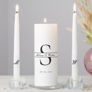 Classic Black and White Wedding Monogram Ceremony Unity Candle Set
