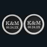 Classic Black and White Wedding Monogram Groom Cufflinks<br><div class="desc">Personalized wedding cufflink design for the groom features a classic monogram of the couple's initials and wedding date.  Black background and white text colors can be modified to coordinate with any wedding color scheme.</div>