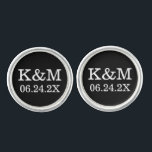 Classic Black and White Wedding Monogram Groom Cufflinks<br><div class="desc">Personalized wedding cufflink design for the groom features a classic monogram of the couple's initials and wedding date.  Black background and white text colors can be modified to coordinate with any wedding color scheme.</div>