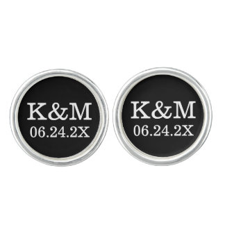 Classic Black and White Wedding Monogram Groom Cufflinks