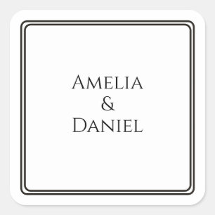 Classic Black and White Wedding Names Square Stick Sticker