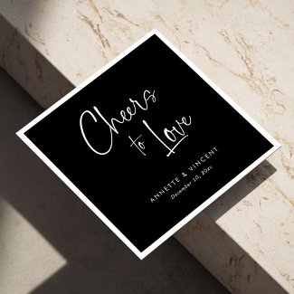 Classic Black and White Wedding Napkins with Names