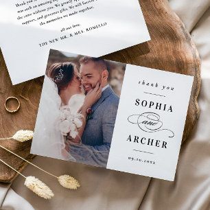 Classic Black and White Wedding Photo Thank You Card
