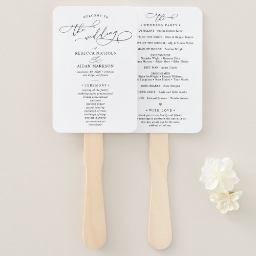 Classic Black and White Wedding Program Hand Fan - Designed to coordinate with our Classic BnW wedding collection, this customizable Ceremony program, features a sweeping script calligraphy text paired with a classy serif font in black. Background & text colours can be changed to match any color theme. Matching items available.