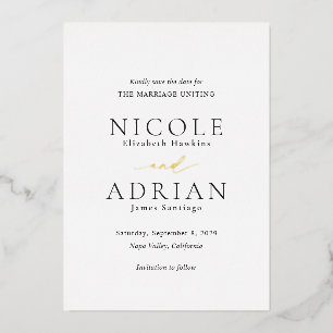 Classic Black and White Wedding Save the Date Foil Invitation