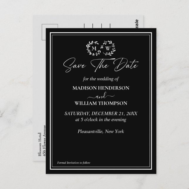 Classic Black and White Wedding Save The Date  Postcard (Front/Back)