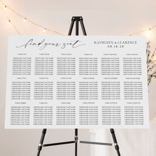 Classic Black and White Wedding Seating Chart Foam Board (In Situ (Stand))