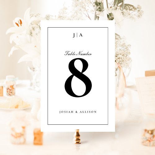 Classic Black and White Wedding Table Number