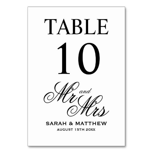 Classic black and white wedding table number cards