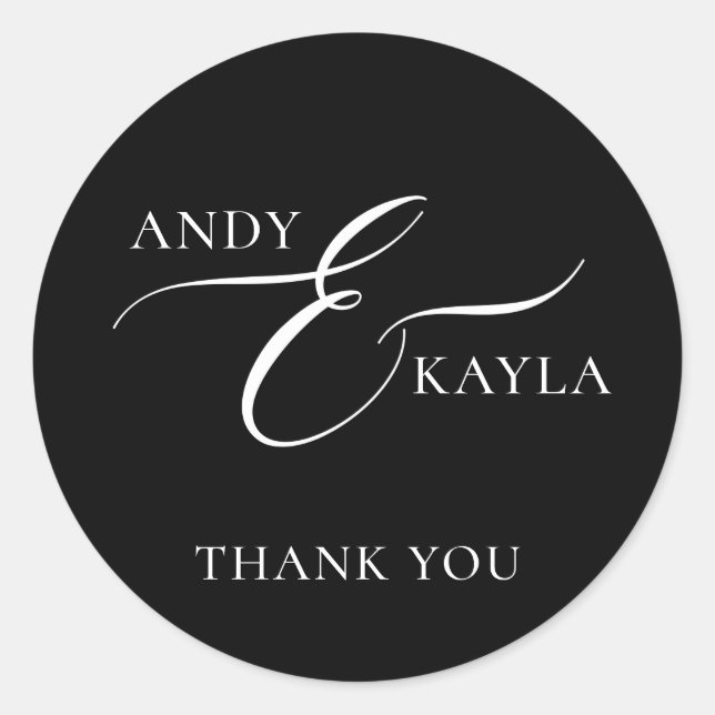 Classic Black and White Wedding Thank You Classic Round Sticker (Front)