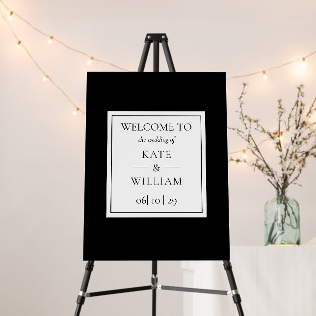 Classic Black And White Wedding Welcome Sign (In Situ (Stand))