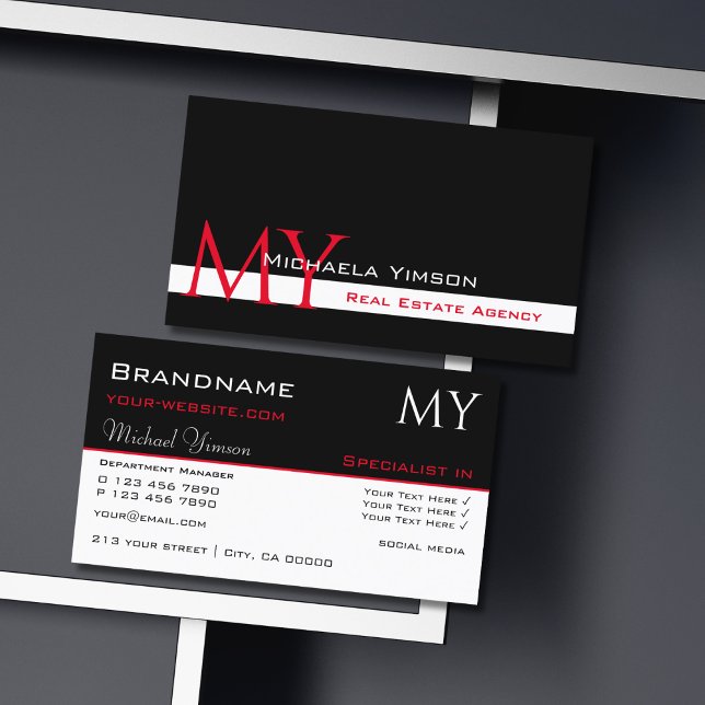 Classic Black and White with Initials Professional Business Card (Creator Uploaded)