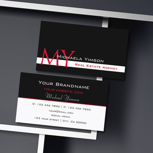 Classic Black and White with Monogram Professional Business Card