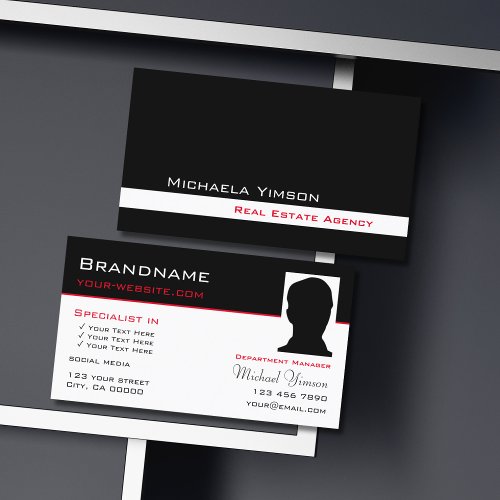 Classic Black and White with Photo Professional Business Card