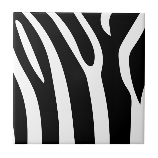 Classic Black and White Zebra Stripes Print Ceramic Tile (Front)