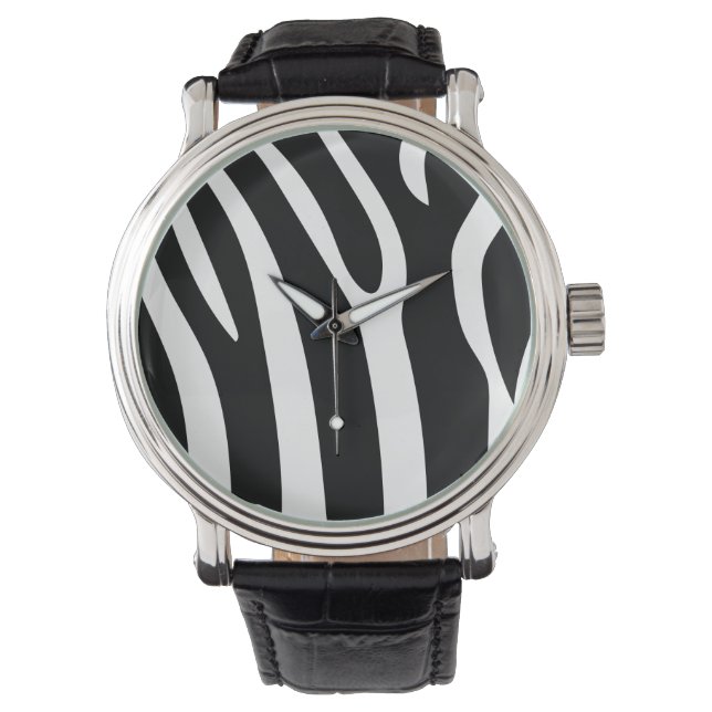 Classic Black and White Zebra Stripes Print Watch (Front)