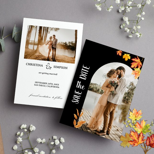 Classic Black Autumn Leaves 2 Photo  Save the Date Invitation (Creator Uploaded)