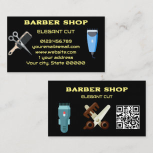 Classic Black Barber Shop QR Code Hair Salon Business Card