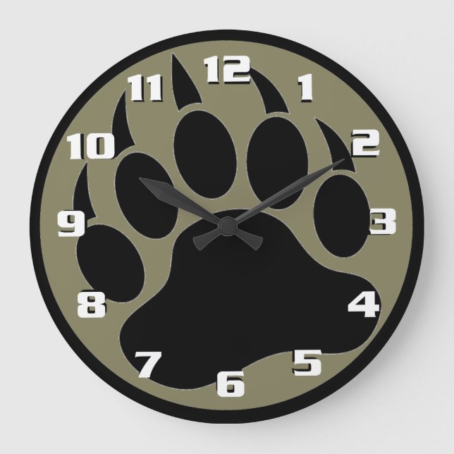 Classic Black bear Paw inside a black ring Large Clock (Front)