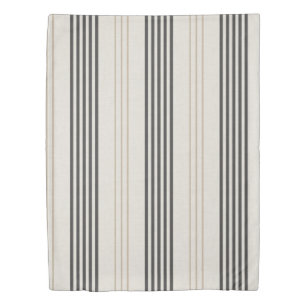 Classic Black Beige Ticking Stripe Pattern Duvet Cover