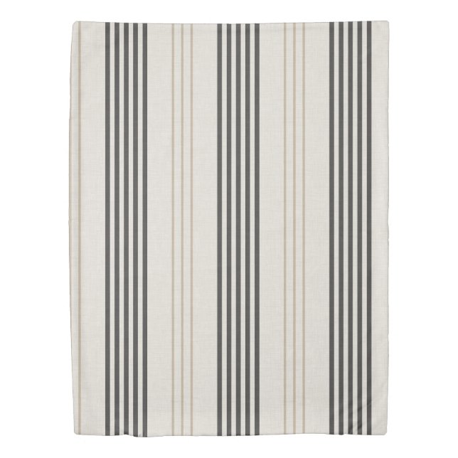 Classic Black Beige Ticking Stripe Pattern Duvet Cover (Front)