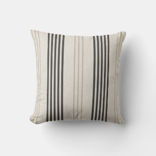 Classic Black Beige Ticking Stripe Pattern Throw Pillow