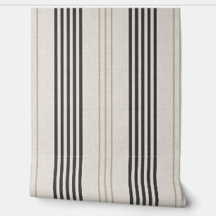 Classic Black Beige Ticking Stripe Pattern Wallpaper