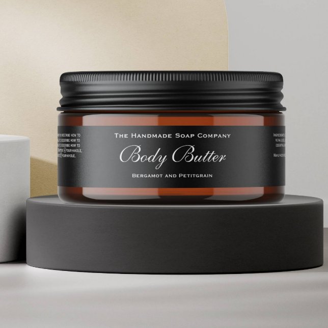 Classic Black Body Butter Cosmetics Jar Label (Creator Uploaded)