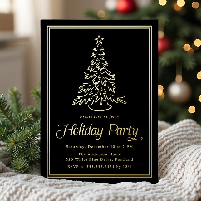 Classic Black Border Christmas Tree Holiday Party Foil Invitation (Creator Uploaded)