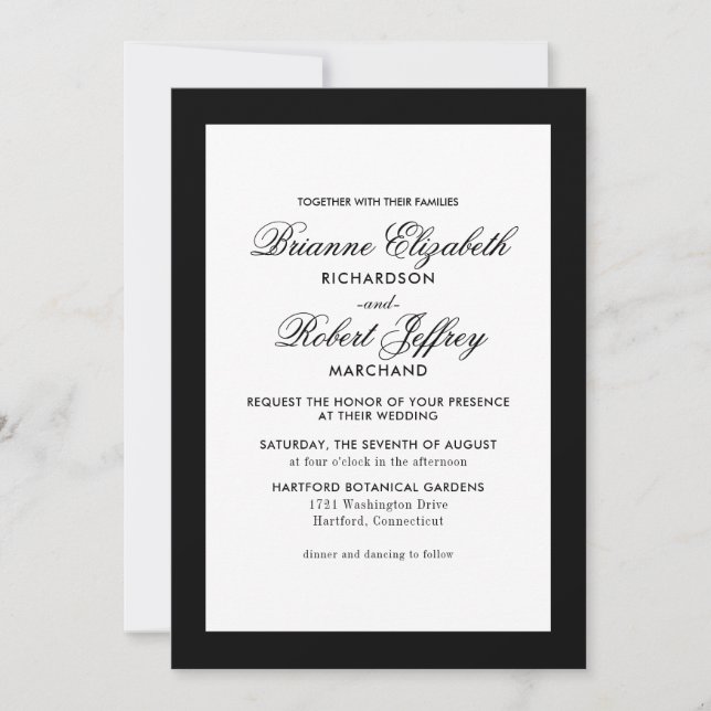 Classic Black Border Formal Wedding Invitation (Front)