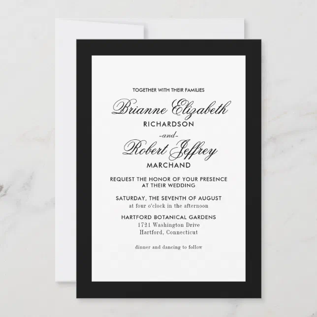 Classic Black Border Formal Wedding Invitation | Zazzle