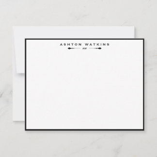Classic Black Border Monogram Note Card