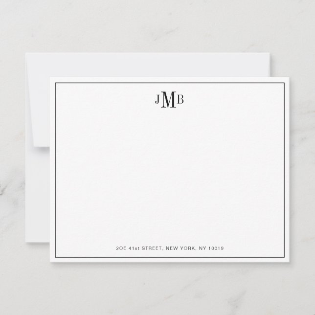 Classic Black border Monogrammed Formal Flat Thank You Card (Front)