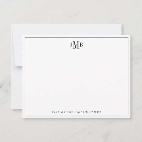 Classic Black border Monogrammed Formal Flat Thank You Card