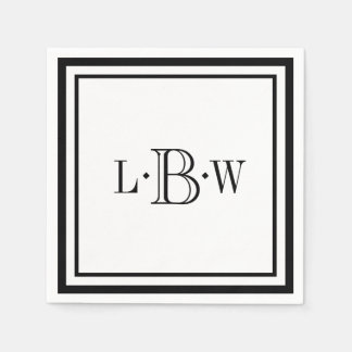 Classic Black Border Monogrammed Paper Napkins