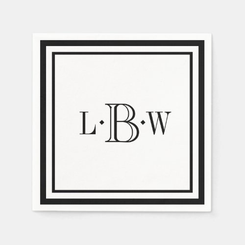 Classic Black Border Monogrammed Paper Napkins