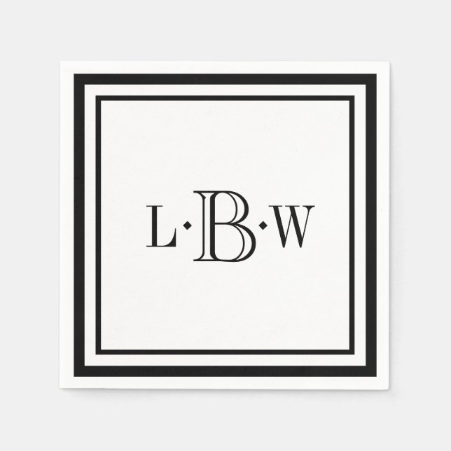 Classic Black Border Monogrammed Paper Napkins (Front)