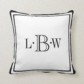 Classic Black Border Monogrammed Throw Pillow