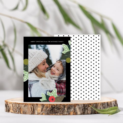 Classic Black Botanical Frame Photo Christmas Holiday Card