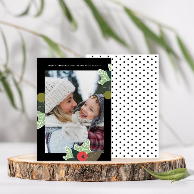Classic Black Botanical Frame Photo Christmas Holiday Card (Creator Uploaded)