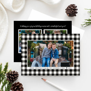 Classic Black Buffalo Plaid Merry Christmas Photo Holiday Card