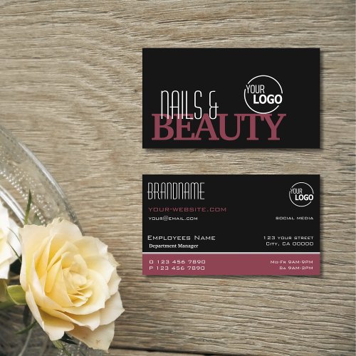 Classic Black Burgundy Simple Stylish with Logo Business Card