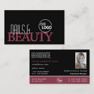 Classic Black Burgundy with Logo and Photo Stylish Business Card